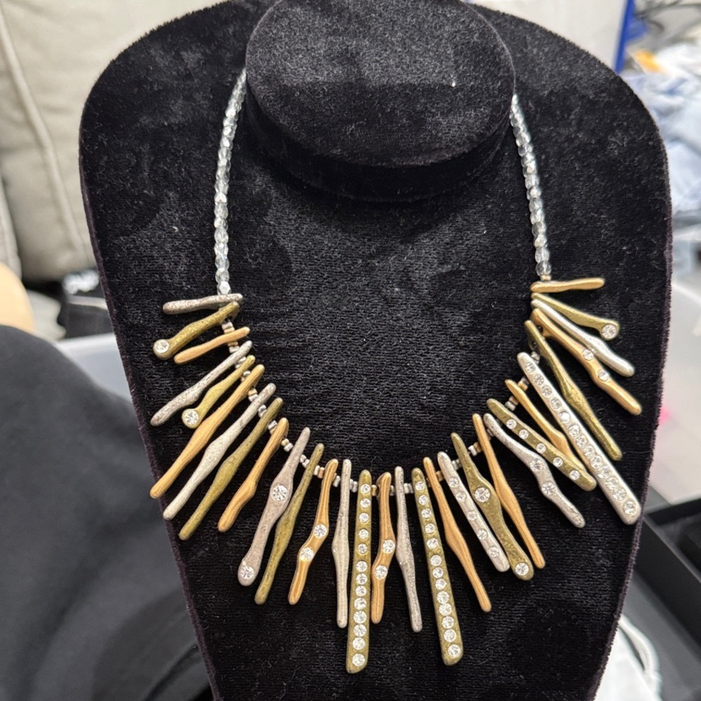 Elegant Gold and Silver with clear stones Necklace